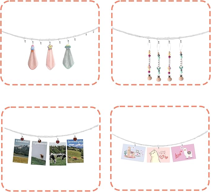 2 Pcs Cotton Stuffed Animal Storage Chain with 40pcs Metal Clips for Hanging Small Plush 80inch Wall Organizer Stuffed Animals Storage Holder for Hanging Nursery Play Room Wall Door (2Pcs White)
