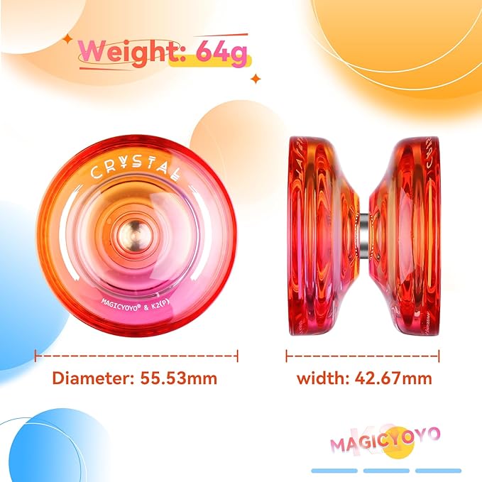 MAGICYOYO K2 Crystal Yoyo Professional Responsive Yoyo for Beginner, Double Colors Plastic Yo-Yo, Dual Trick Yo Yo with 12 Yo-yo Strings, Case Bag + Accessory Kit (Pink + Orange Gradient)