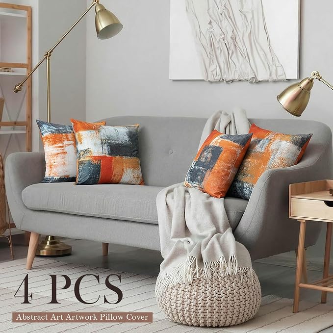 Burnt Orange Throw Pillow Covers 16x16 Set of 4 Decorative Cushion Cover Taupe Abstract Art Painting Pillow Covers for Sofa Couch Bedroom Living Room Outdoor Home Décor | Taupe & Burnt Orange modern‑art cushion cases, neutral aesthetic pillowcases for ...