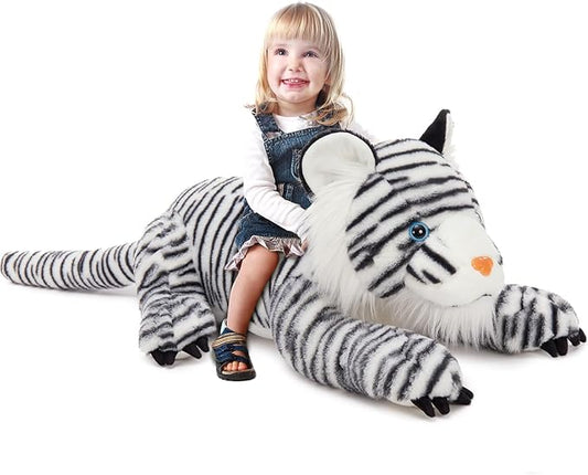 MaoGoLan Giant White Tiger Stuffed Animal - 47” Realistic Tiger Plush Toy for Boy Girl Kid, Soft Fluffy Zoo Animal Toy Pillow for Christmas, Baby Shower Party Favor Birthday Gift