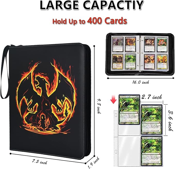LIMSTDIC Card Binder with Sleeves - 4-Pockets Pokemon Card Binder Holder Compatible with TCG Trading Cards, Card Storage Album with Zipper for Boys Girls Organized Holds Up to 400 Cards
