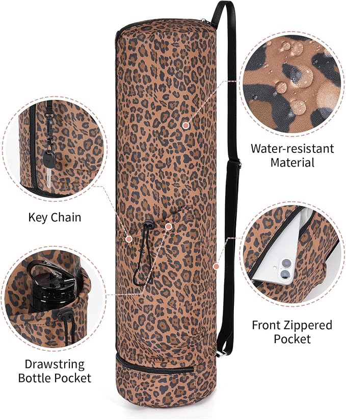 sportsnew Yoga Mat Bag, Full Zip Cargo Yoga Mat Carrier Bag with Drawstring Water Bottle Pocket and Bottom Wet Pocket, Exercise Yoga Mat Carrier Holder Multi-Functional Storage Bag Patent Pending