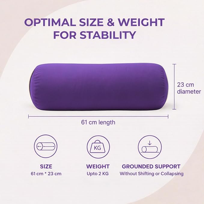 Yogikuti Iyengar Yoga Bolster for Restorative Yoga and Meditation – Lightweight Cotton Support Pillow with Handle for Easy Carry, Versatile for Pose Modification, Balance, Back Relief, and Relaxation