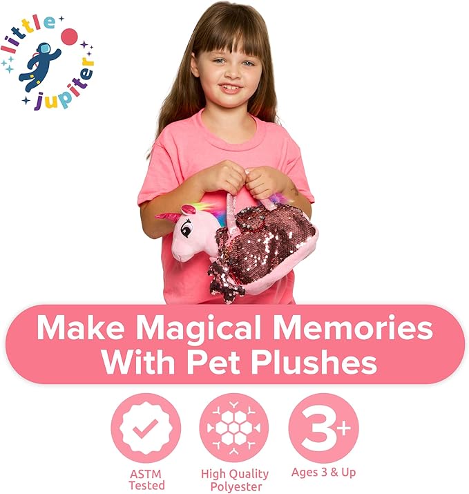 Little Jupiter Plush Pet Set w/Purse - Unicorn Stuffed Animals for Girls - Unicorn Plush - Stuffed Unicorns - Gift for Age 4-5 - 6-7 yrs (Pink Unicorn)