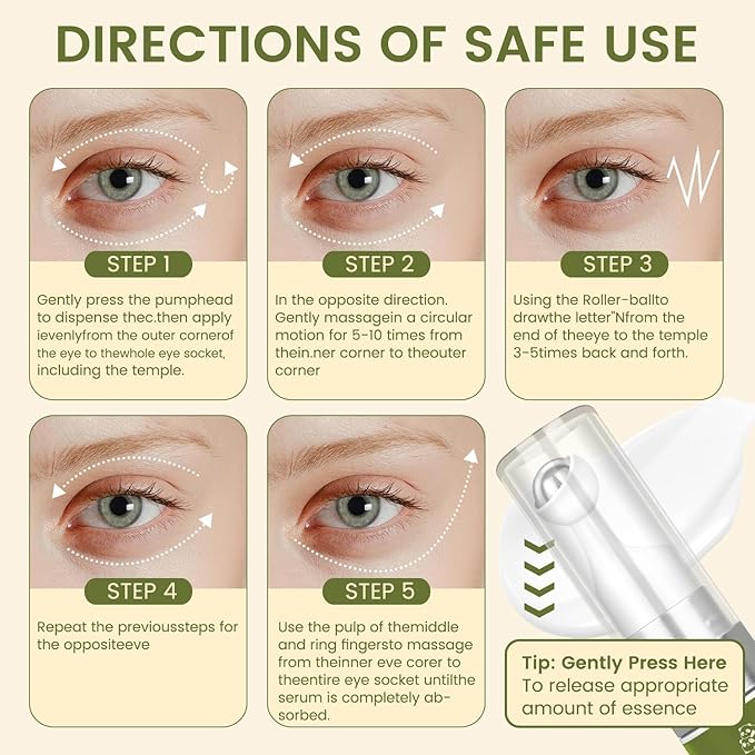 Roller Ball Eye Serum with Rice Ceramide & Shea Butter, Firming & Hydrating Under Eye Cream for Puffy Bags, Fine Lines, Dark Circles & Wrinkles, 360° Massage Ball, Compact Travel-Size, 0.5fl.oz(2pack)