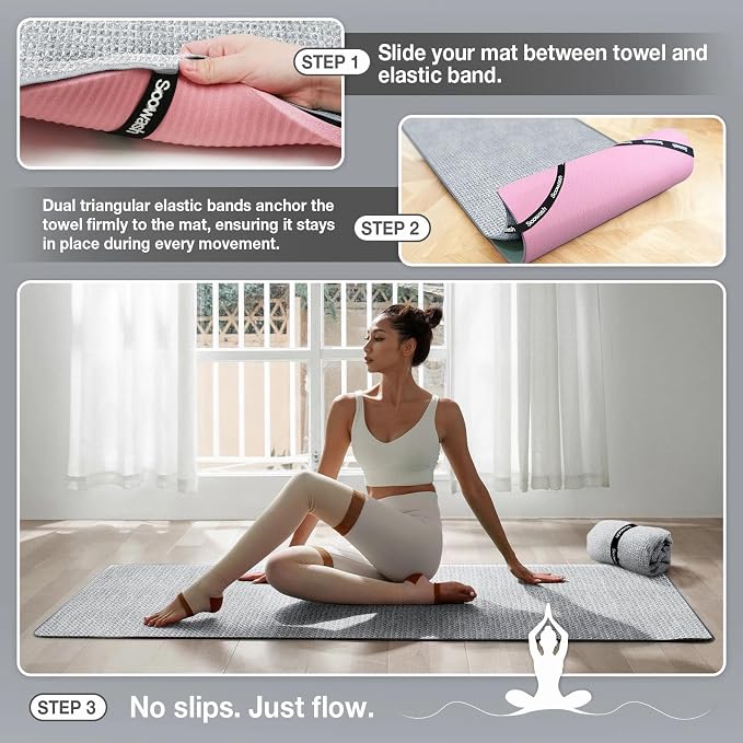 Hot Yoga Towel,Microfiber Yoga Mat Towels Non Slip for Hot Yoga Absorbent Microfiber Sweat Anti-Slip Cover,Bikram,Pilates,Exercise,Fitness 24 inch X 72 inch Grey 2 Pack