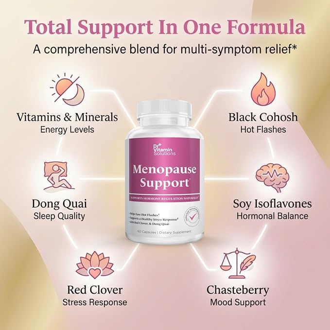 Menopause & Perimenopause Supplements for Women - Hot Flashes Relief | Black Cohosh, Dong Quai, Red Clover, Sage, Vitex & Soy Isoflavones, 60 Capsules, Night Sweats, Mood, Hormone Balance, Non-GMO