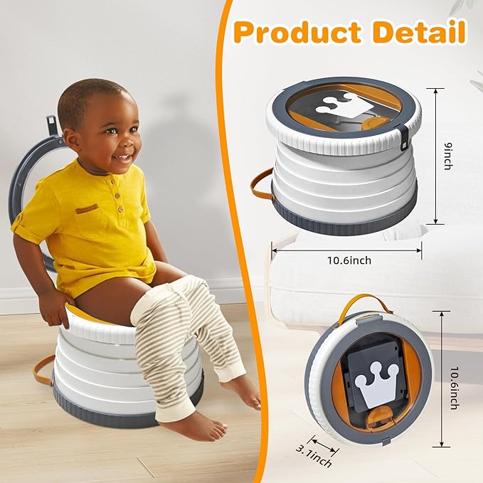 2025 Upgraded Portable Potty Training, Foldable Toilet,Travel Potty for Toddler, Apply to Seat Emergency Toilet for Camping, Outdoor, Car, Indoor, Including 3 rolls of garbage bags(White-Gray)