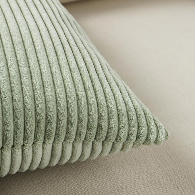 Fancy Homi 2 Packs Sage Green Euro Decorative Throw Pillow Covers 26x26 Inch for Bedroom Couch Bed, Farmhouse Boho Home Decor, Soft Corss Corduroy Patchwork Textured Square Cushion Case 66x66 cm
