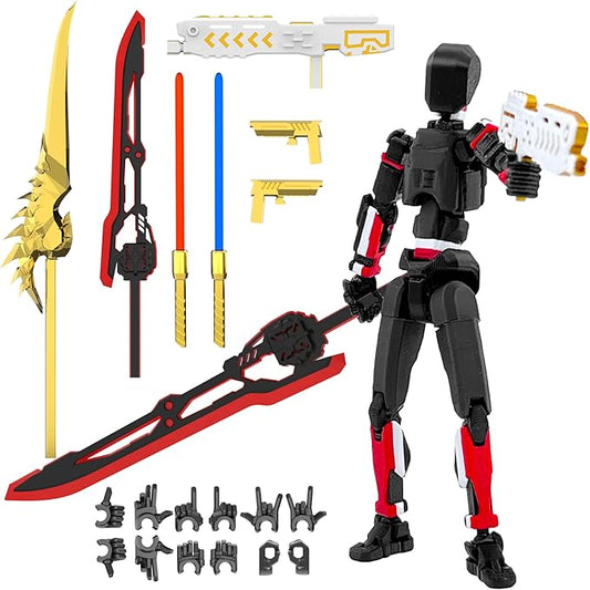 T13 Action Figure Already Assembled, Multi-Colored Titan 13 Action Figure Set Dummy with Laser Saber 3D Printed T 13 Lucky Robo Nova 13 Action Figures, Figura de acción t13 (Black-R-W)