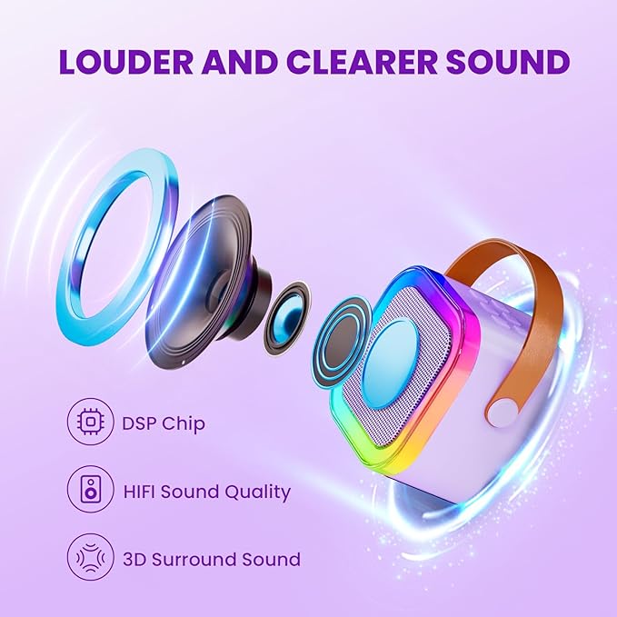 Mini Karaoke Machine for Kids, 2026 TOP Toys Birthday Gifts Ideas for Girls Ages 4, 5, 6, 7, 8, 9, 10, 12+ Years Old, Portable MP3 Player with 2 Wireless Mics for Party