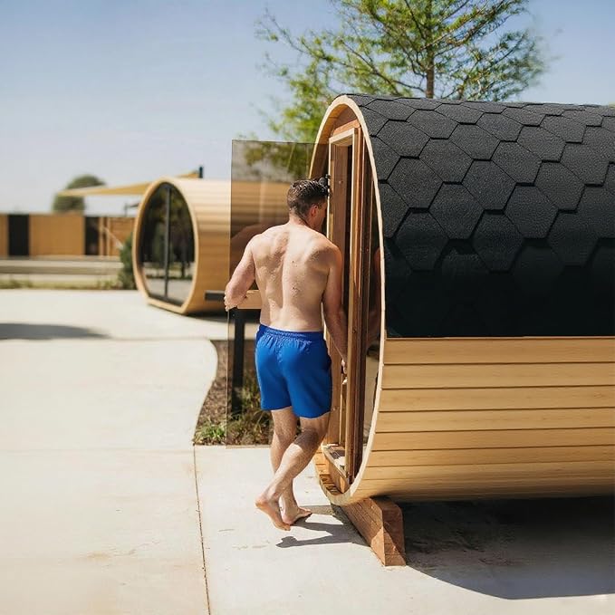 Smartmak Customized Outdoor Barrel Steam Sauna, 2-10 Person Canadian Hemlock/Red Cedar Traditional Wood Sauna Room with 220V ETL-Certified Heater, Backrest Headrest, Rocks, Light Accessories Included