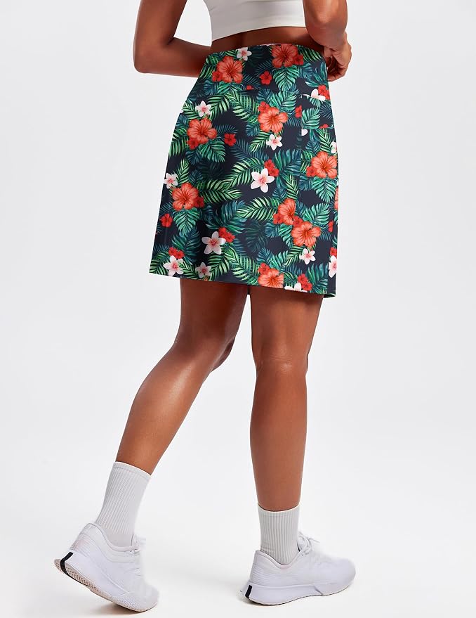 PINSPARK 19" Knee Length Skorts for Woman with Pockets UPF 50+ Golf Skirts | 4 Pockets, Built-in Shorts, High Waisted & Tummy Control, Moisture-wicking for Golf Athletic Tennis Workout Casual