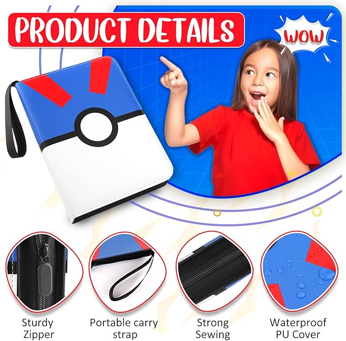 900 - Pockets Trading Card Binder with Removable 50 Sleeves, Card Collector Album with Zipper, Portable Card Holder Book Fits Sports Card, Game Card - Blue