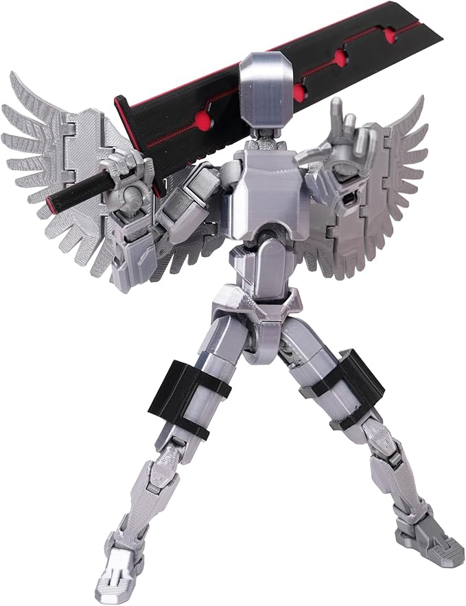 (Assembly Completed Dummy 20 Action Figure, 8.1 inches， Strong Magnetic Accessories， 8 Types of Weapons 3D Printed Robot Multi-Jointed Movable, Spider Ninja Series (Bright Silver)