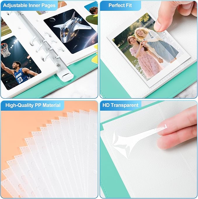 PU Leather Refillable Photo Album A5 Photocard Binder, 200 Pockets, Compatible with Fujifilm Instax Mini 12 11 9 40 99 90 8 7 Evo LiPlay, Polaroid Snap PIC-300 Z2300 Instant Cameras (Green)