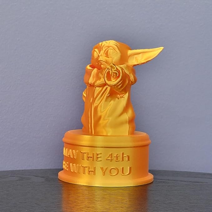Znet3D Baby Yoda Grogu ‘May The 4TH Be with You’ Trophy - 4.5 Inch Multi-Color - Perfect Award or Gift (Silk Gold)