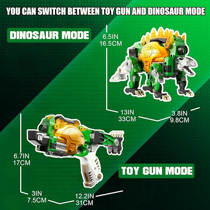 Blaster Toy Gun Transforming Alloy Dinosaur - 2 in 1 Morphing Toy (Gun to Dino), Soft Bullet Toy Blaster Gun with 20 Foam for Indoor Outdoor Shooting Game, Toy Blaster for Kids Boys Girls (S-Dino)