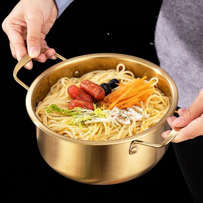 Korean Ramen Pot With Lid, 2 Pack Korean Noodle Cooker, Korean Pot Stainless Steel Cooking Pot for Soup, Pasta, Dishwasher Safe (7", 7.9")