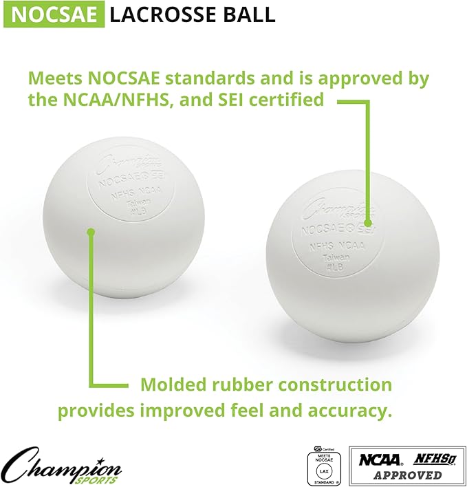 Champion Sports Lacrosse Balls – Official Size SEI Certified, Multi-Color Packs of 3, 6, or 12 for Practice & Games