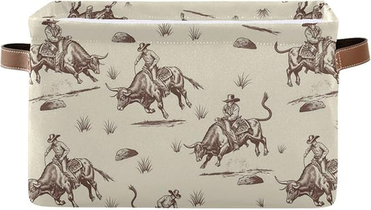 Aslsiy Storage Basket Bull Rodeo Cowboy Nursery Bins Baby Box Canvas Clothes Shelf Basket Laundry Hamper 1 Pcs