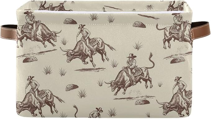 Aslsiy Toy Storage Basket Bull Rodeo Cowboy Nursery Bins Baby Toys Box Canvas Clothes Shelf Basket Laundry Hamper 2 Pcs