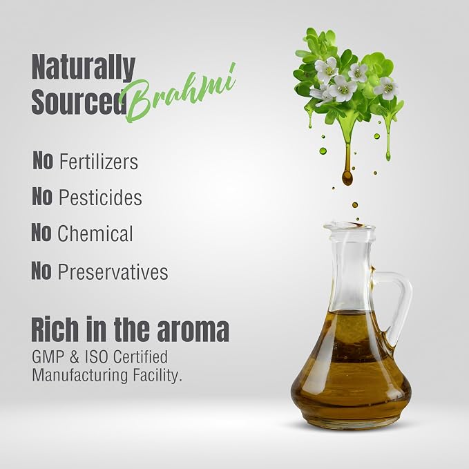 HerbsForever Brahmi Oil- Bacopa Leaves Infused Cold Pressed Sesame Oil | Hair & Sclap Massage Oil for Moisturising, Calming Nerves & Focus | Promote Hair Growth & Calm Mind| Ayurvedic, 210 ml-7.1oz