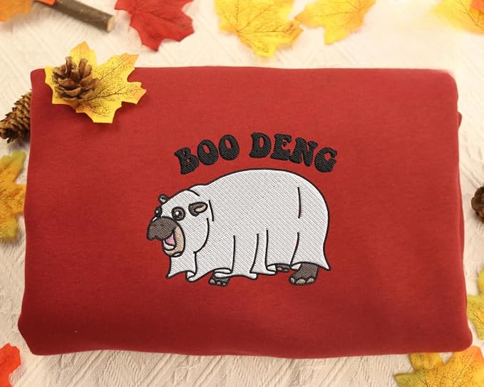 YOUNG GREEN Moo Deng Embroidered Sweatshirt Moo Deng Bouncy Pig Shirt Cute Baby Hippo Sweatshirt Gift For Moo Deng Lovers
