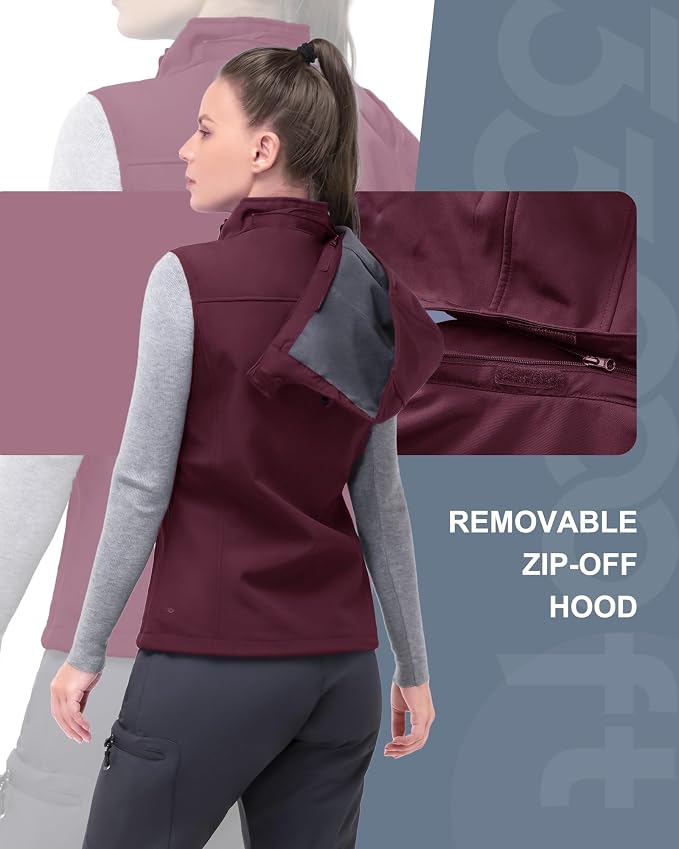 33,000ft Women's Hooded Lightweight Softshell Vest Fleece Lined Windproof Zip Up Sleeveless Jacket for Hiking Golf Running