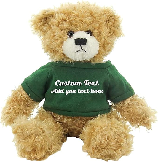 Customized Beige Brandon Bear - 12 inch Personalized Stuffed Bear Plush Toy - Perfect Custom Shirt Bear Gift for Graduation Valentines Graduation Easter Holidays (Green Shirt)