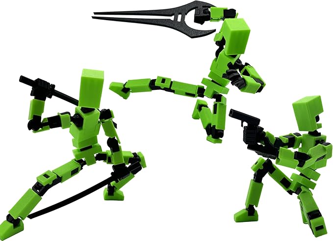 (Assembly Completed) 3D Printed Enlarge Body Size 8.13-inch Action Figure Lucky20, Full Body Mechanical Movable Toy, Multiple Accessories, Desk Decoration (Green)