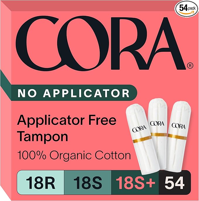 Cora Organic Cotton Non-Applicator Tampons Multipack (18 Regular, 18 Super, 18 Super Plus Non-Applicator Tampons)