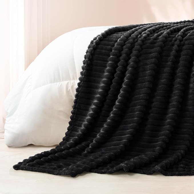 Exclusivo Mezcla Striped Fleece Throw Blanket for Couch, Sofa, Bed, 50"x60" | Soft Breathable Cozy Bed Blankets, Lightweight Plush Fluffy Fuzzy Jacquard Decorative Blankets