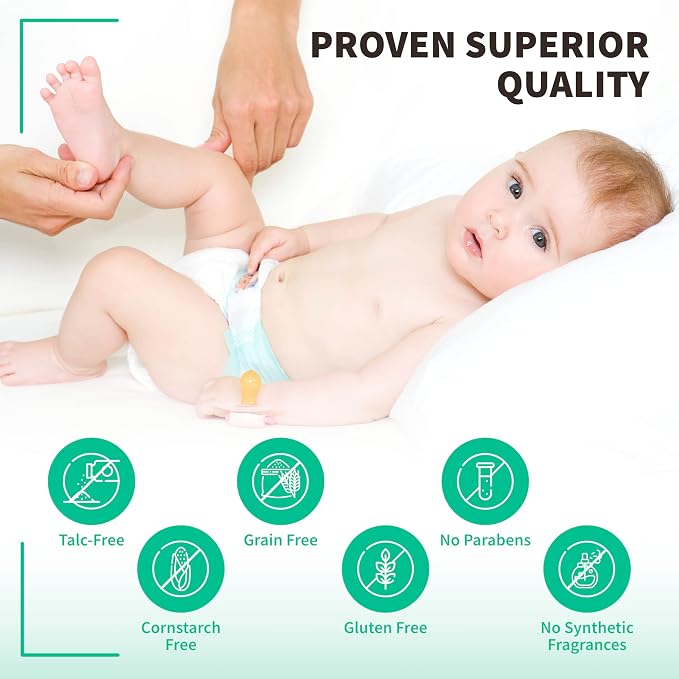 Pure Clay Talc Free Baby Powder with Organic Bentonite Clay Food Grade for Sensitive Skin, Gentle Calcium Bentonite Care for Delicate Infant Diaper Area. Talc-free baby powder. Unscented and Organic.