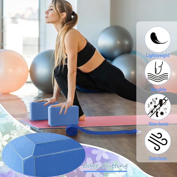 Wettarn 15 Pack Non-slip Yoga Block and Strap Set for Stretching