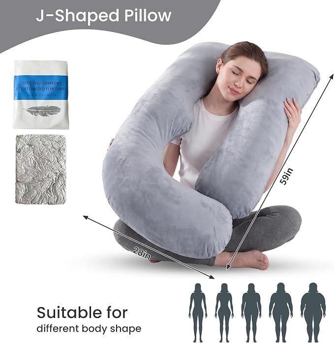 Jcickt Pregnancy Pillow for Sleeping,59 inch Maternity Pillow with Removable Washable Cover,U-Shaped Velvet Full Body Pregnant Pillow -Support for Backs,Legs, Belly, HIPS, Improve Sleep-Gray