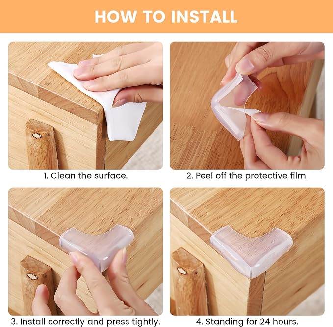 Food-Graded Silicone Clear Corner Protectors, Baby Proofing Table Edge Guards, Pre-Taped Adhesive Soft for Kids Child Safety Proof, Cabinets Counter Furniture Bumpers (4, 3/5x3/5 in (Width))
