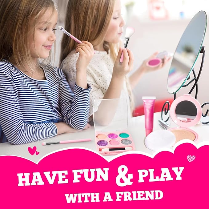 ULOVEME Kids Washable Makeup Kit for Girls 4-6 with Small Coin Purse(5.5x5.25in) - Real, Non Toxic Make Up Toy Gift- Umicorn Gift Set (White Umicorn v2)