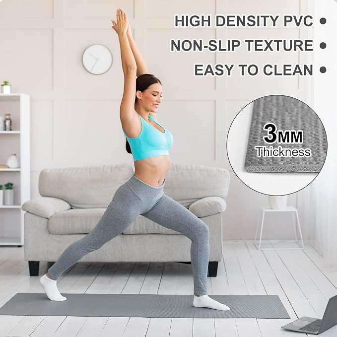 3 mm Thin Yoga Mats Bulk, Lightweight PVC Exercise Mats Non Slip Workout Fitness Pads for Yoga Pilates Stretching Classes Gym Home Studio, Easy to Clean