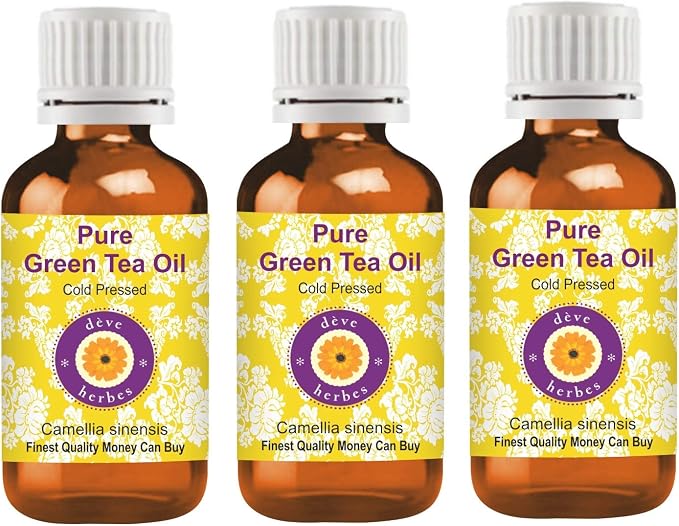 Deve Herbes Pure Green Tea Oil (Camellia sinensis) Cold Pressed (No-Fragrance) ((Pack of Three) 100ml X 3 (10 oz)