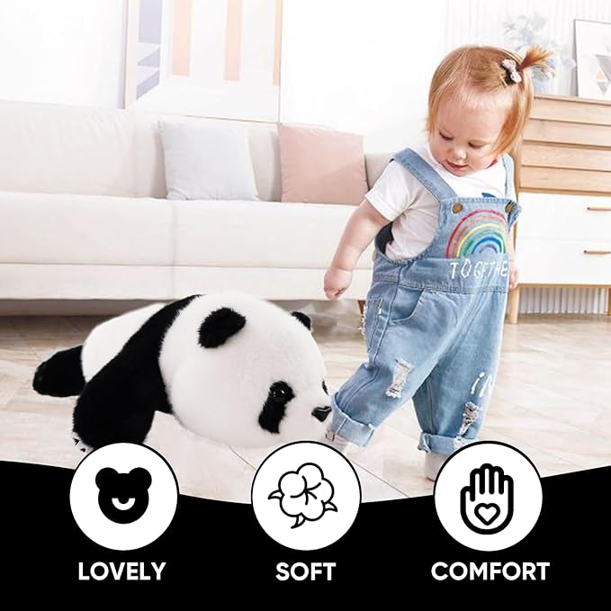 Plush Panda Stuffed Animal, Black and White Weighted Plush Pillow, 12" Soft Cuddly Toy, for Kids and Girls Birthday Christmas