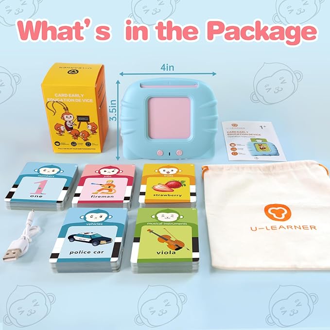 296 Sight Words Talking Flash Cards for Toddlers 1 2 3 4 5 6 Year Old, Pocket Speech, Sensory Speech Therapy Toys, Learning Toys for Montessori and Autism Children, Gifts for Boys (Blue)