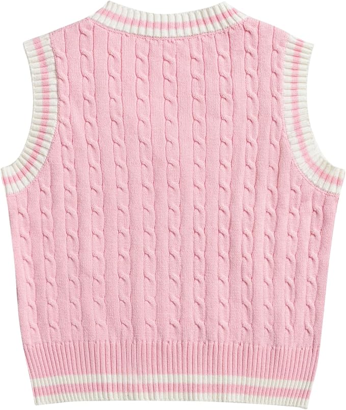 Women's Sweater Vest,Y2K Sleeveless Pattern Preppy Style Knitted Crop Tank Top for Girl