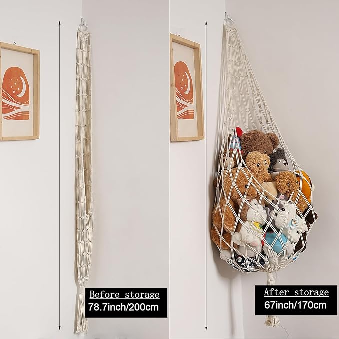Novel Amdermi Stuffed Animal Hammock Corner Hanging Net for Stuff Aniaml Storage Macrame Toy Display Plush Toy Holder-Perfect for The Tiny Space Walls (cream, XXL)