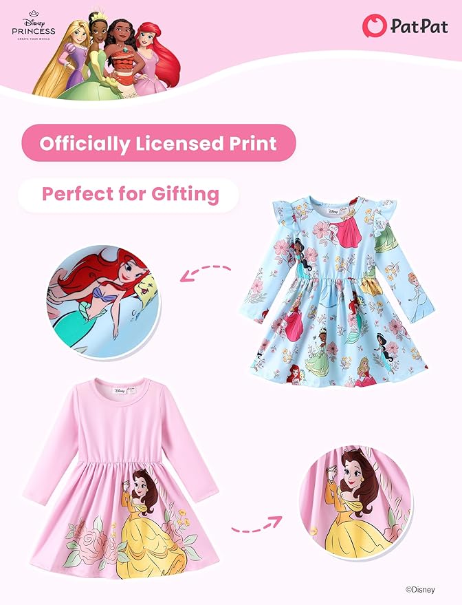 Disney Frozen Elsa Stitch Princess Minnie Mouse Toddler Girl Dresses 2 Pack Ruffle Long Sleeve Dress Set (3 Months - 6 Years)