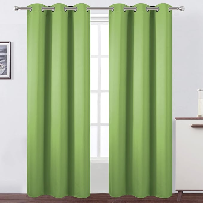 LEMOMO Light Green Thermal Blackout Curtains/38 x 84 Inch/Set of 2 Panels Room Darkening Curtains for Bedroom
