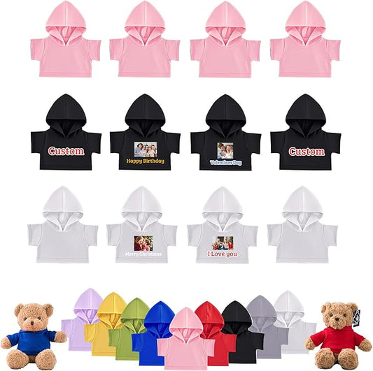 12 Pcs Personalized Teddy Bear Clothes with Photo Text, Custom Stuffed Animal Clothing Fit 8-16inch Stuffed Bear Clothes, Personalized Doll Clothing Make Your Own Plush Doll Shirt