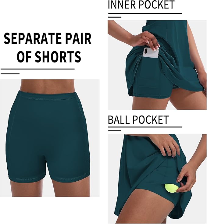 Tennis Dress for Women, Golf Dress with Shorts and Pockets Athletic Dress | Sleeveless Collared Half-Zipper Workout Sport Dress, Stretch Moisture Wicking Fabric, Tennis Golf Outfits