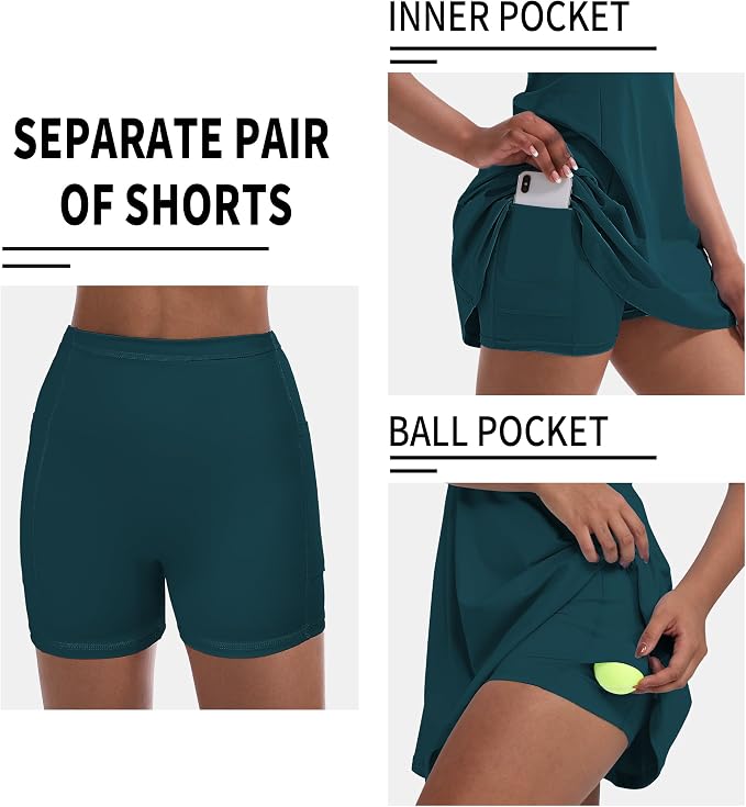 Tennis Dress for Women, Golf Dress with Shorts and Pockets Athletic Dress | Sleeveless Collared Half-Zipper Workout Sport Dress, Stretch Moisture Wicking Fabric, Tennis Golf Outfits
