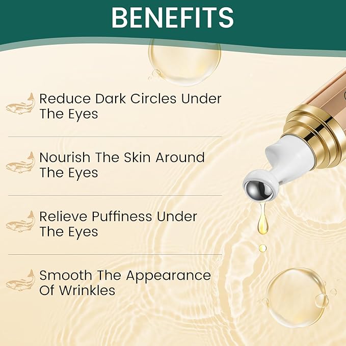 Instant Eye Tightener Puffy Eyes Roller Serum with Salmon DNA PDRN Peptides and Niacinamide Dark Circle, Under Eye Bags, Wrinkle Treatment Cream Eye Serum for Depuffing Firming Anti-Aging, 0.5 fl.oz